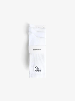 Bershka Zestaw 3 Par Skarpetek Z Nadrukiem Mężczyzna Biały