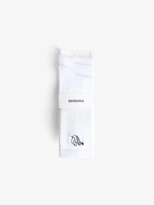 Bershka Zestaw 3 Par Skarpetek Z Nadrukiem Mężczyzna Biały