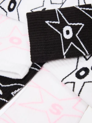 Bershka Zestaw 3 Par Skarpetek Z Nadrukiem Mężczyzna Biały