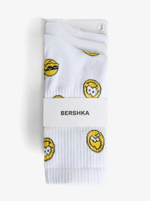 Bershka Zestaw 3 Par Skarpetek Z Nadrukiem Mężczyzna Biały