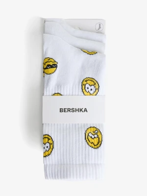 Bershka Zestaw 3 Par Skarpetek Z Nadrukiem Mężczyzna Biały