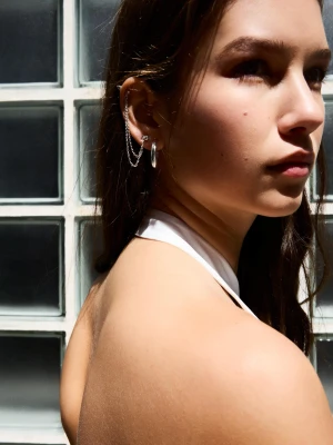 Bershka Zestaw Kolczyków Łączonych Kobieta Srebrny
