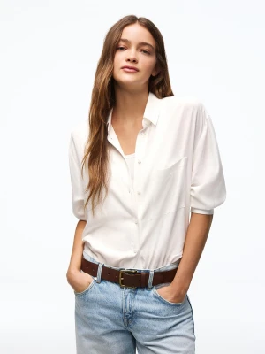 Bershka Zwiewna Koszula Oversize Kobieta Biały