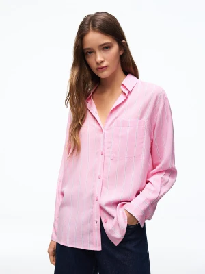 Bershka Zwiewna Koszula Oversize Kobieta Fuksja