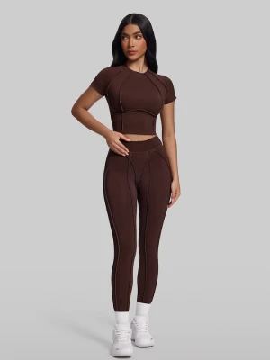 BetterMe legginsy sportowe damskie Contour Stitch brązowy