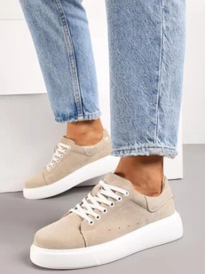 Beżow Sneakersy z Ozdobną Wstawką na Zapiętku Klemicca