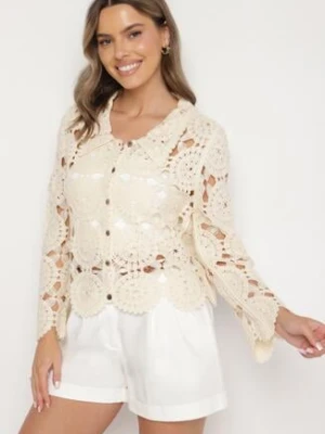 Zdjęcie produktu Beżowa Ażurowa Koszula z Bawełny w Stylu Boho Banaviela