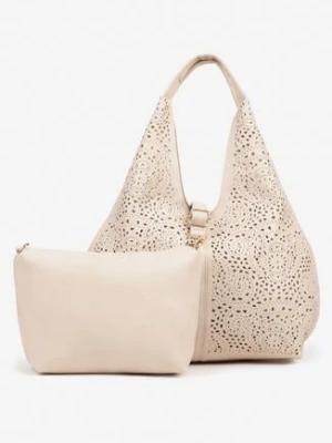 Beżowa Ażurowa Torebka Hobo z Dodatkową Saszetką Frosira andrea massi