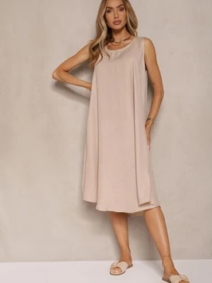 Beżowa Basicowa Sukienka o Rozkloszowanym Kroju Mevolira h&s