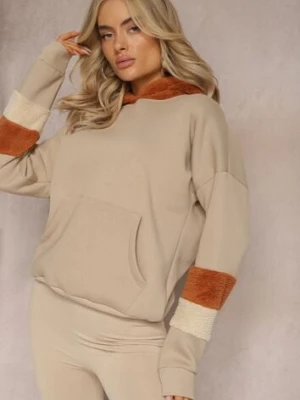 Beżowa Bawełniana Bluza z Kapturem i Wstawkami z Polaru Qilin las garras