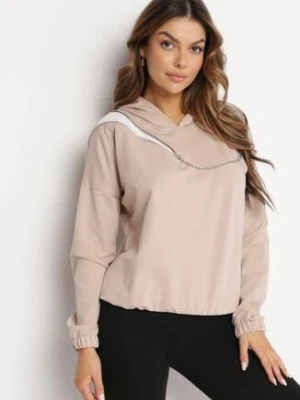 Beżowa Bawełniana Bluza z Kapturem z Ozdobnym Łańcuszkiem i Suwakiem Cielo las garras