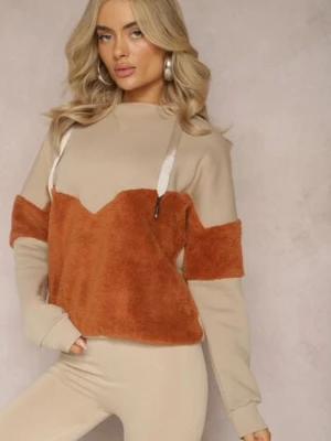 Beżowa Bawełniana Bluza z Kapturem ze Ściągaczami i Polarem Eurynia las garras