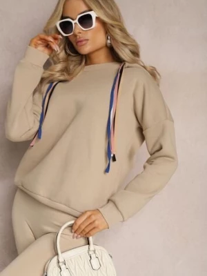 Zdjęcie produktu Beżowa Bawełniana Bluza z Sznurkami i Kapturem Tyche