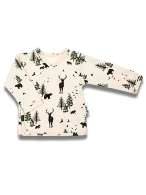 Beżowa bawełniana bluzka chłopięca z motywem leśnym długi rękaw Nicol