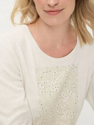 Beżowa bawełniana bluzka damska Edda z nadrukiem – Liaison en Vogue Olsen