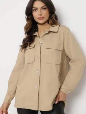 Beżowa Bawełniana Koszula Ozdobiona Cyrkoniami na Guziki Nerelise unigirl