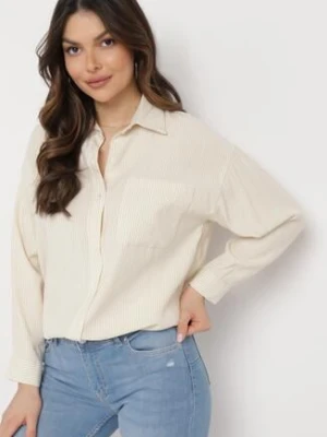 Beżowa Bawełniana Koszula Ozdobiona Wzorem w Paseczki Irviana melya by melody