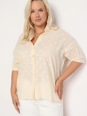 Beżowa Bawełniana Koszula z Krótkim Rękawem w Ozdobne Kropki Tinasenna melya by melody