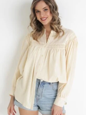 Beżowa Bawełniana Koszula z Przeszyciami na Ramionach Umika bisou's project