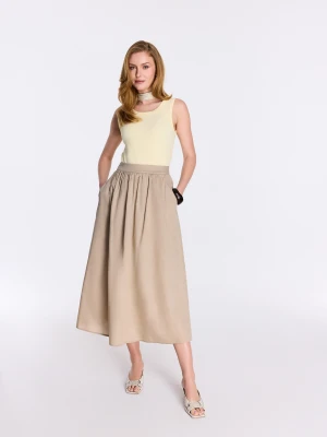 Beżowa bawełniana spódnica midi z wysokim stanem TARANKO