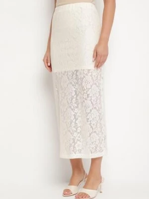 Beżowa Bawełniana Spódnica z Koronki o Ołówkowym Kroju Drevia rosa