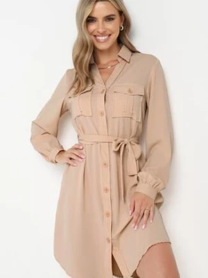 Beżowa Bawełniana Sukienka Koszulowa Aravia unigirl