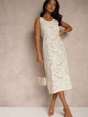 Beżowa Bawełniana Sukienka w Stylu Boho z Szydełkowymi Zdobieniami Baniella rosa