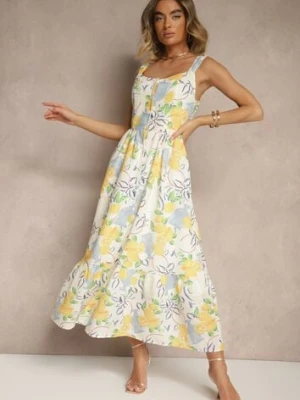 Beżowa Bawełniana Sukienka z Motywem Cytryn Lenvira retro & icone