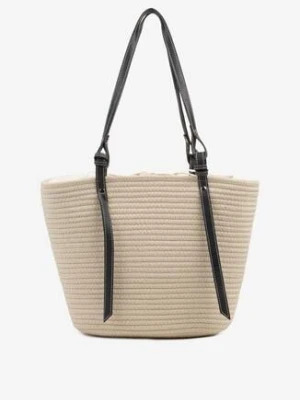 Beżowa Bawełniana Torebka Shopper z Szydełkowym Wzorem Luniatena