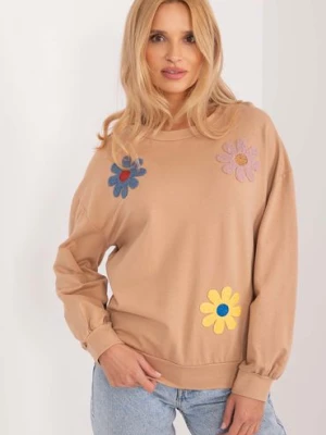 Beżowa bluza damska w kolorowe kwiaty Italy Moda