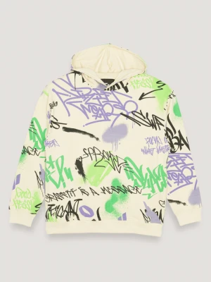 Beżowa bluza dresowa z kapturem i nadrukami Reporter