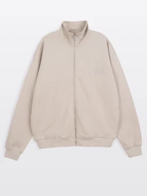 Beżowa bluza na stójce z autorską grafiką z tyłu Reporter