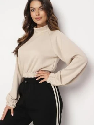 Beżowa Bluza o Krótkim Fasonie ze Stójką Benatha lefon