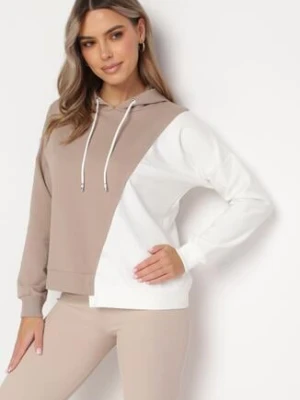 Beżowa Bluza z Bawełny z Asymetrycznym Wzorem i Kapturem Revea las garras