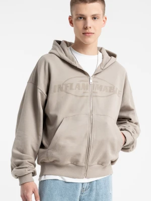 Beżowa bluza z kapturem BOXY zapinana na zamek Reporter