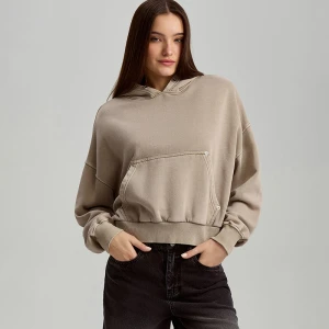 Beżowa bluza z kapturem i efektem acid wash House
