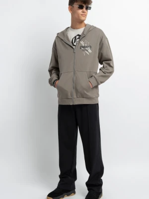 Beżowa bluza z kapturem z autorską grafiką Reporter