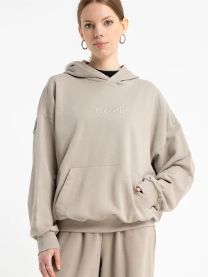 Beżowa bluza OVERSIZE z kapturem z autorską grafiką z tyłu Reporter