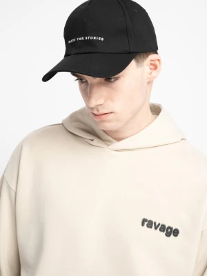 Beżowa bluza z kapturem z minimalistycznym nadrukiem z przodu Reporter