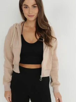 Beżowa Bluza Zasuwana z Kapturem Albika glo-story