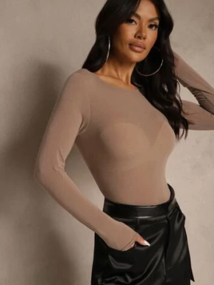 Beżowa Bluzka Longsleeve z Wiskozy i Kaszmiru Unelle