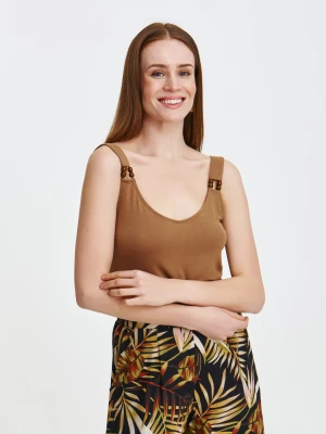 Beżowa bluzka na ramiączkach z aplikacją Top Secret