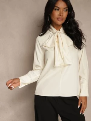 Beżowa Bluzka Vices Ozdobiona Kokardą Overile