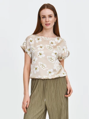 Beżowa bluzka z jasnymi kwiatami Top Secret