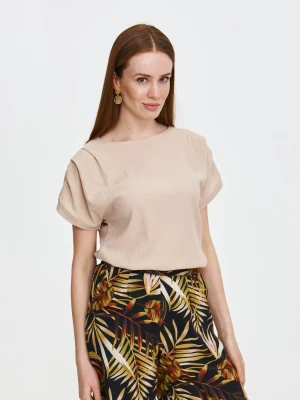 Beżowa bluzka z marszczeniem na rękawach Top Secret