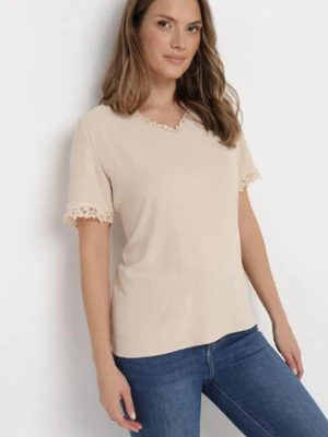 Beżowa Bluzka z Siateczkowymi Wstawkami o Luźnym Fasonie Sylvina melya by melody