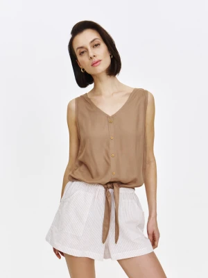 Beżowa bluzka z wiązaniem u dołu Top Secret
