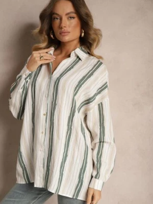 Beżowa Casualowa Koszula z Bawełny w Paski Sileata melya by melody