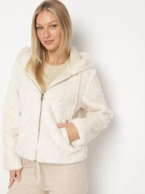 Beżowa Casualowa Kurtka Futerko z Kapturem Nindrie j.style