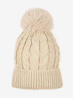Beżowa Czapka Beanie z Ozdobnym Pomponem Norirra
